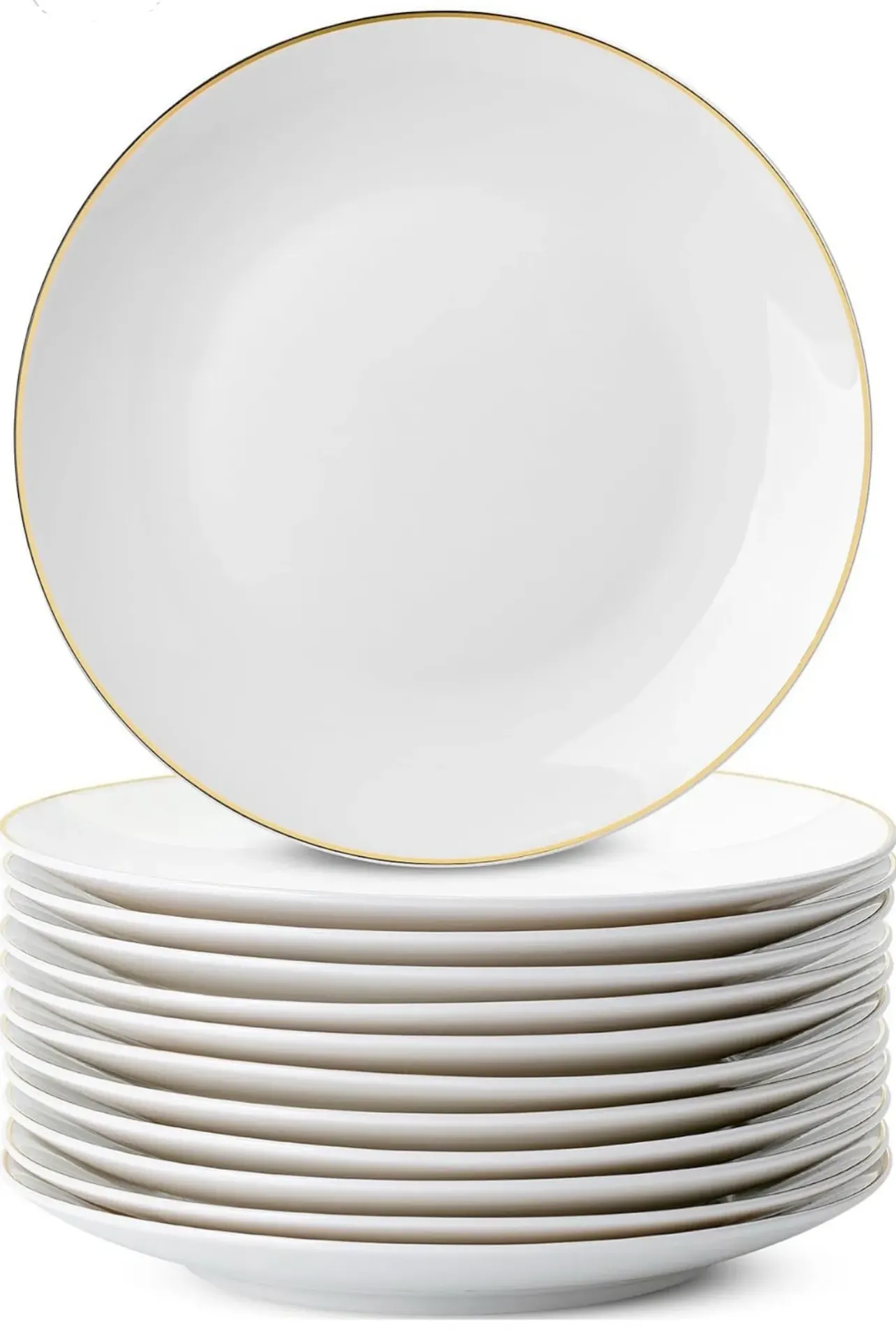 10.5" WHITE PORCELAIN DINNER PLATE GOLD RIMMED