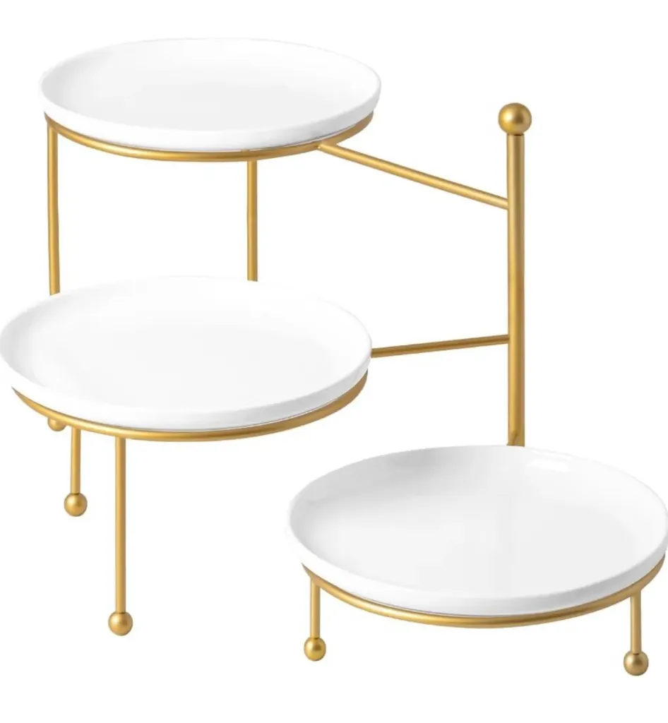 10" ROUND PORCELAIN WHITE 3 TIER SERVING TRAY