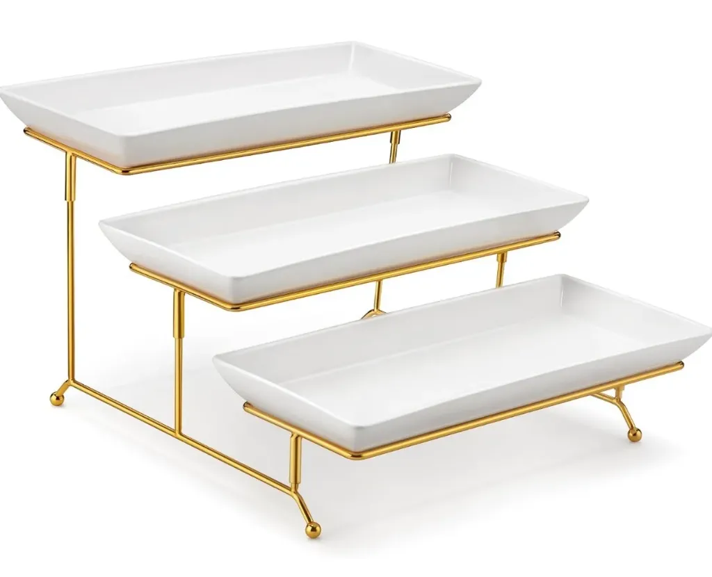 12in RECTANGULAR PORCELAIN WHITE 3 TIER SERVING TRAY