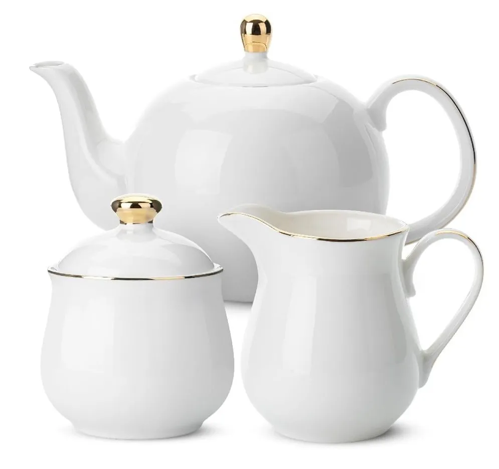 PORCELAIN WHITE CREAMER AND SUGAR TEAPOT SET